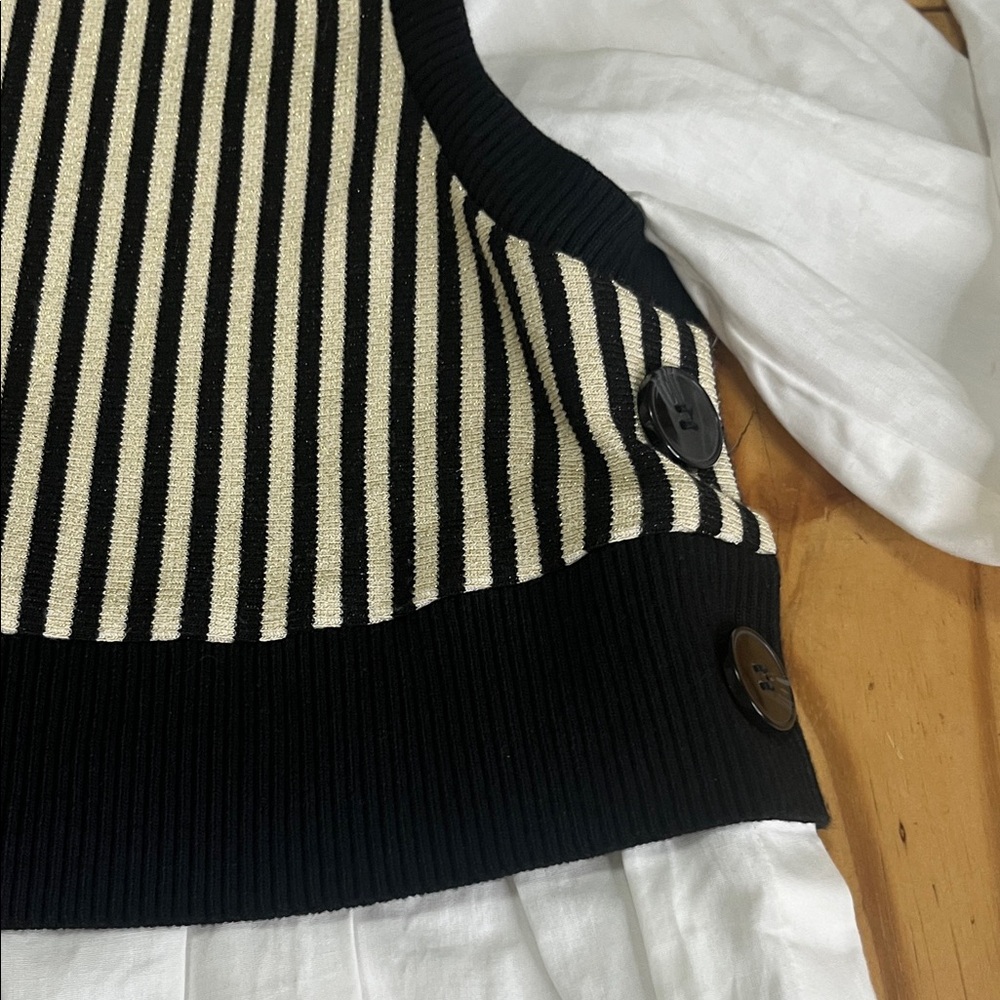 Anthropologie Maeve Long-Sleeve Linen Twofer Sweater Vest Top - Picture 6 of 9